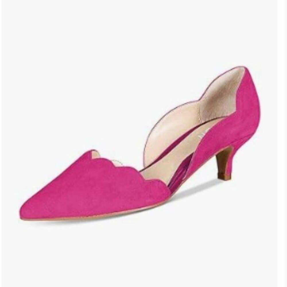 YDN Fuchsia Classic Pointy Toe Kitten Pumps Slip-on Suede Low Heel D'Orsay Shoes